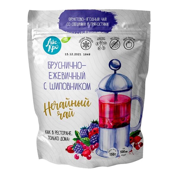 Чайный напиток Бруснично-ежевичный с шиповником замороженный ТМ Айс Кро 