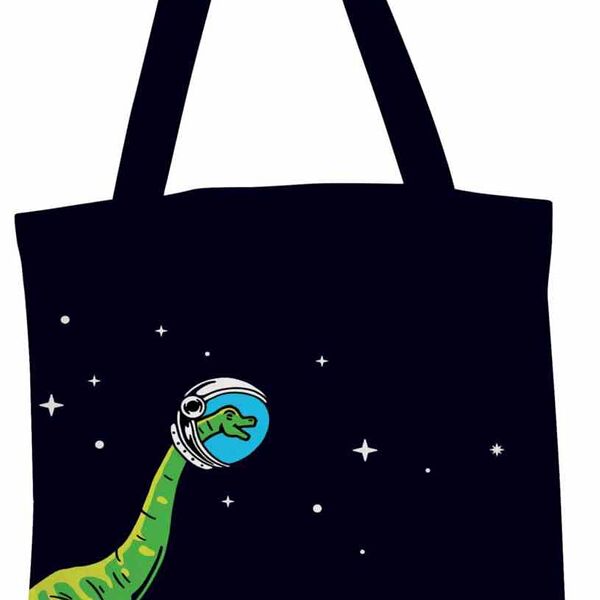Сумка-шоппер Арт и Дизайн Динозавр в космосе цвет: чёрный/зелёный, 35×42 см