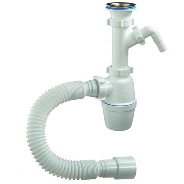 Сифон бутылочный 11/2 х40 мм, с одним отводом и гибкой трубой