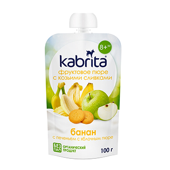 

Пюре фруктовое Kabrita с козьими сливками Банан с печеньем и яблочным пюре с 8 месяцев 100 г