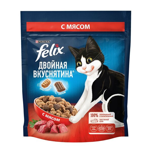 Корм для кошек сухой Felix Двойная вкуснятина с мясом