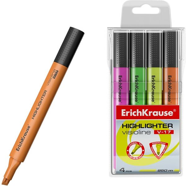 Набор текстмаркеров ErichKrause Visioline V-17 Neon 4шт