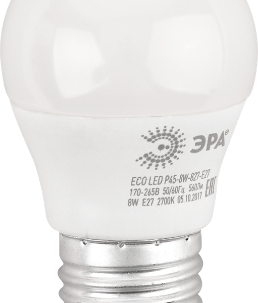 Лампа светодиодная ЭРА Эко 8Вт E27, холодный свет, шар