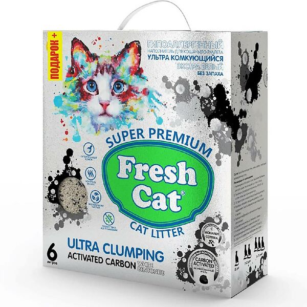 Наполнитель для кошачьего туалета FRESH CAT комкующийся с активированным углем