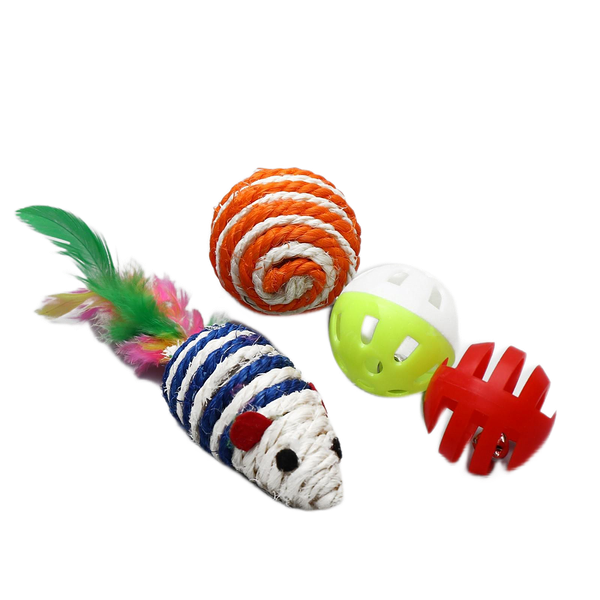 Набор игрушек для кошек ПИЖОН мышь и шарики из сизаля и пластика, микс цветов