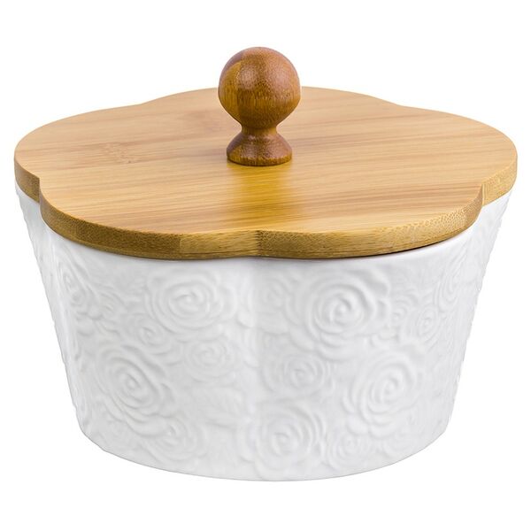 Банка для печенья с деревянной крышкой Розы, 700 мл, фарфор