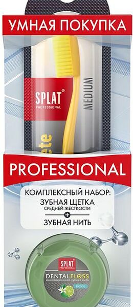 Набор Splat Зубная нить Professional Dental Floss Бергамот и лайм 30м + Зубная щетка Professional Ultra Complete средней жесткости в ассортименте