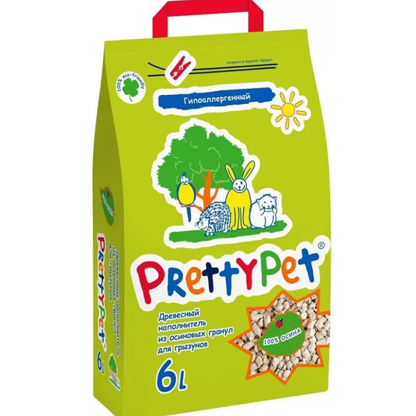 Наполнитель для грызунов PrettyCat впитывающий осиновый, 6 л, 2 кг