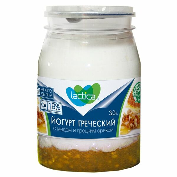 Йогурт Lactica греческий с медом и грецким орехом 3%, 190г