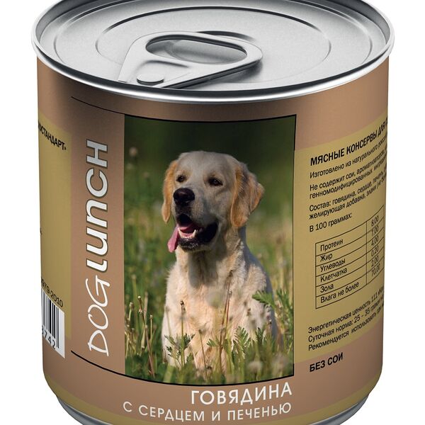 Дог Ланч консервы для собак Говядина, сердце и печень
