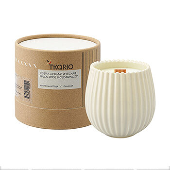 Свеча ароматическая Musk, Rose & Cedarwood с деревянным фитилём, цвет бежевый, коллекция Edge, Tkano, 8х8.5 см, Россия