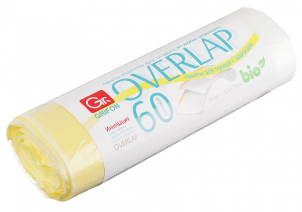 Мешки для мусора Grifon Био Overlap с завязками 60 л, 10 шт.