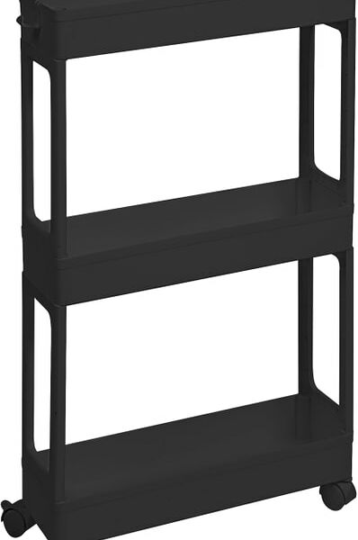 Этажерка Violet узкая 3-х ярусная на колесах черный