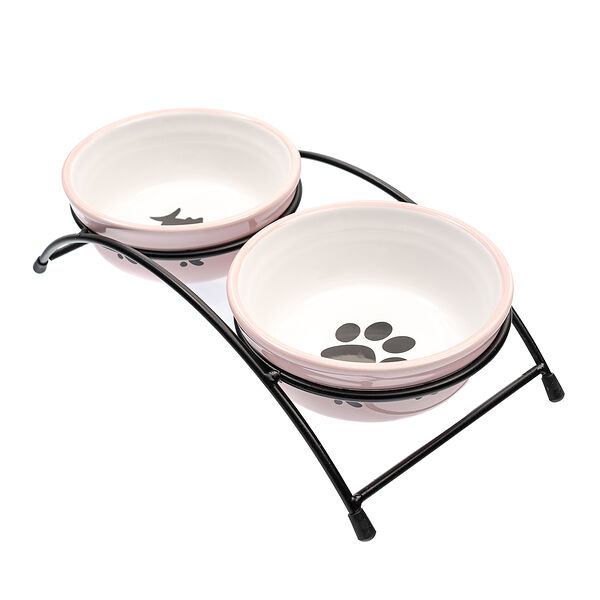 Миска двойная на подставке 2*250мл 12,5см с рыбкой фиолетовая керамика