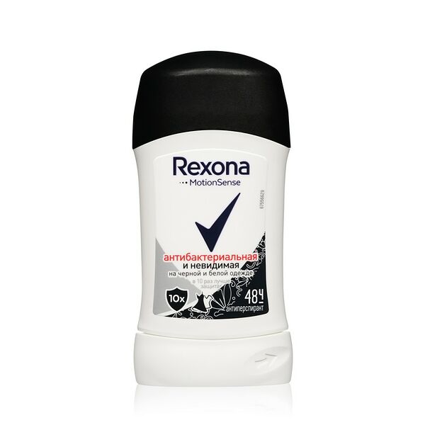 Дезодорант-антиперспирант стик женский Rexona антибактериальный невидимый на черном и белом