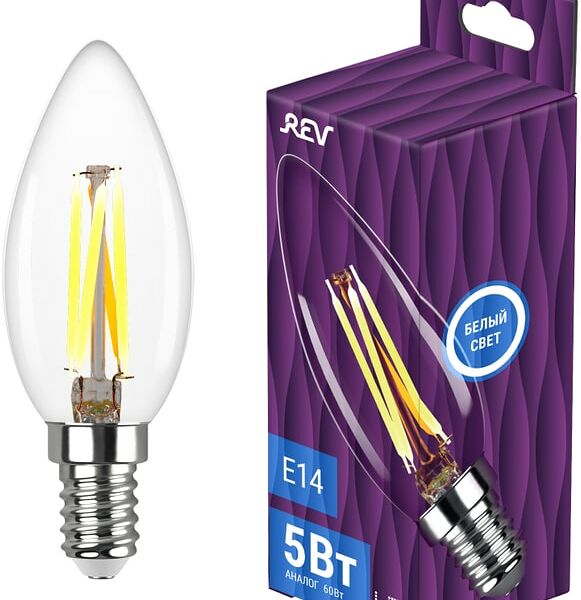 Лампа светодиодная REV Filament Белый свет E14 5Вт