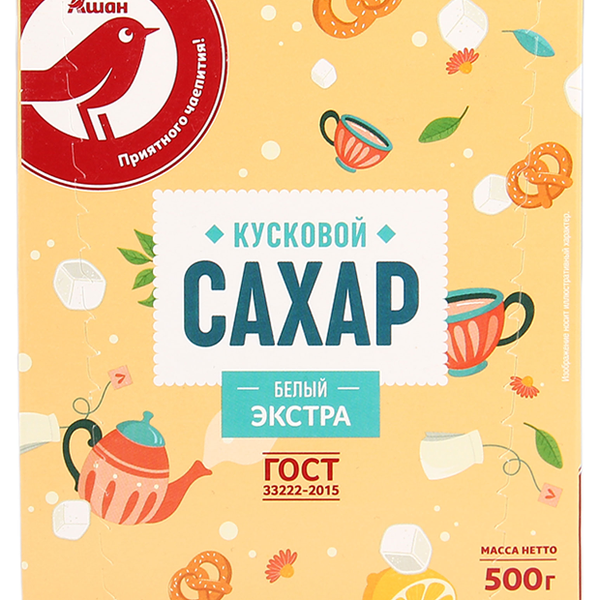 Сахар АШАН Красная птица Экстра кусковой белый, 0,5 кг