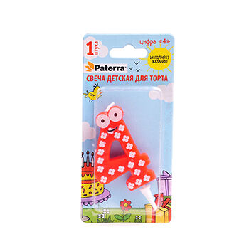 Свеча для торта Paterra Детская Цифра 4