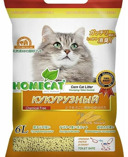 Наполнитель для кошачьего туалета Homecat Эколайн Кукурузный комкующийся 6л