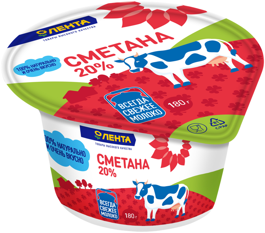 

Сметана ЛЕНТА 20%, без змж