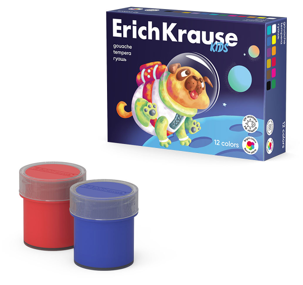 Гуашь ErichKrause Kids Space Animals с УФ защитой яркости 12 цветов по 20 мл