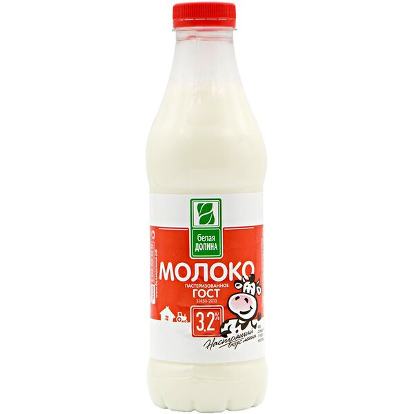 Молоко Белая долина, 3.2%, пластиковая бутылка
