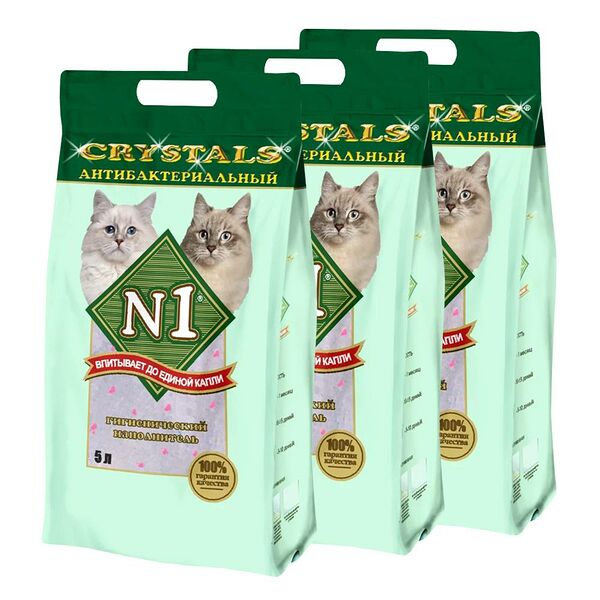 Наполнитель N1 Crystals для кошачьего туалета, силикагелевый, антибактериальный (упаковка - 3 шт)