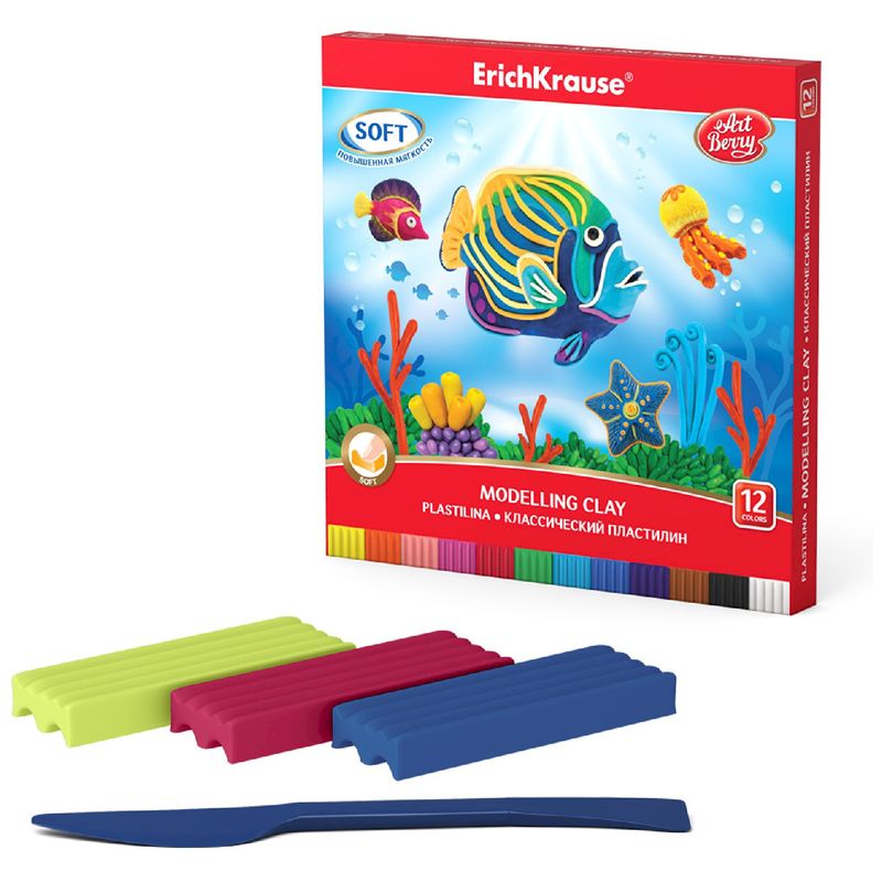 

Пластилин ErichKrause Artberry с алоэ 12 цветов со стеком дизайн в ассортименте