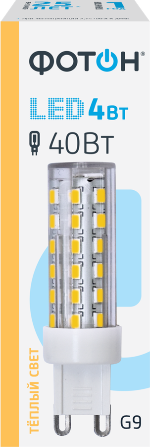 

Лампа светодиодная Фотон LED JCD G9 3000K тёплый свет, 4 Вт