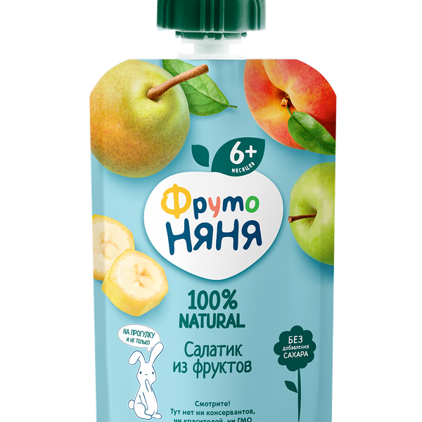 Пюре фруктовое Фрутоняня салатик из фруктов 4 фрукта пауч 90г ДП