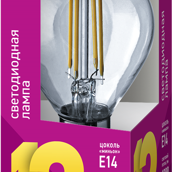 Лампа светодиодная ОНЛАЙТ LED, 12Вт, 2700К, Е14, шар, филамент Арт. 80890