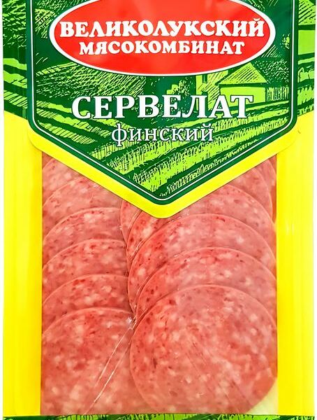 Сервелат Финский варёно-копчёный Великолукский Мясокомбинат, в нарезке, категория Б