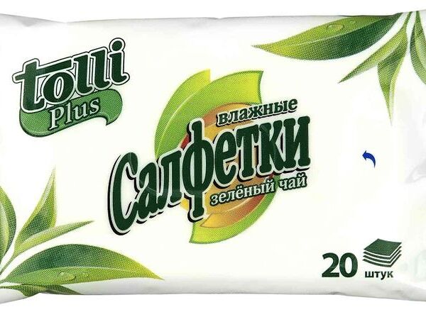 Салфетки влажные Tolli Plus Зелёный чай освежающие, 20шт