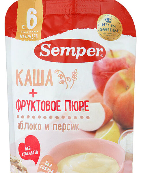 Каша с фруктовым пюре Semper Яблоко и персик с 6 месяцев