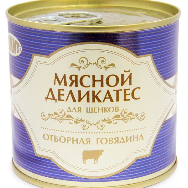 Мясной Деликатес консервы для щенков, с натуральной говядиной в желе