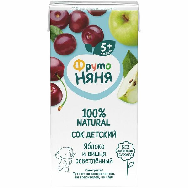 Сок ФрутоНяня яблочно-вишнёвый осветлённый, 200мл