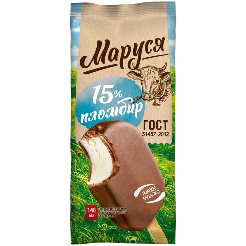 

Мороженое Маруся пломбир в шоколаде, эскимо, 15% 70 г