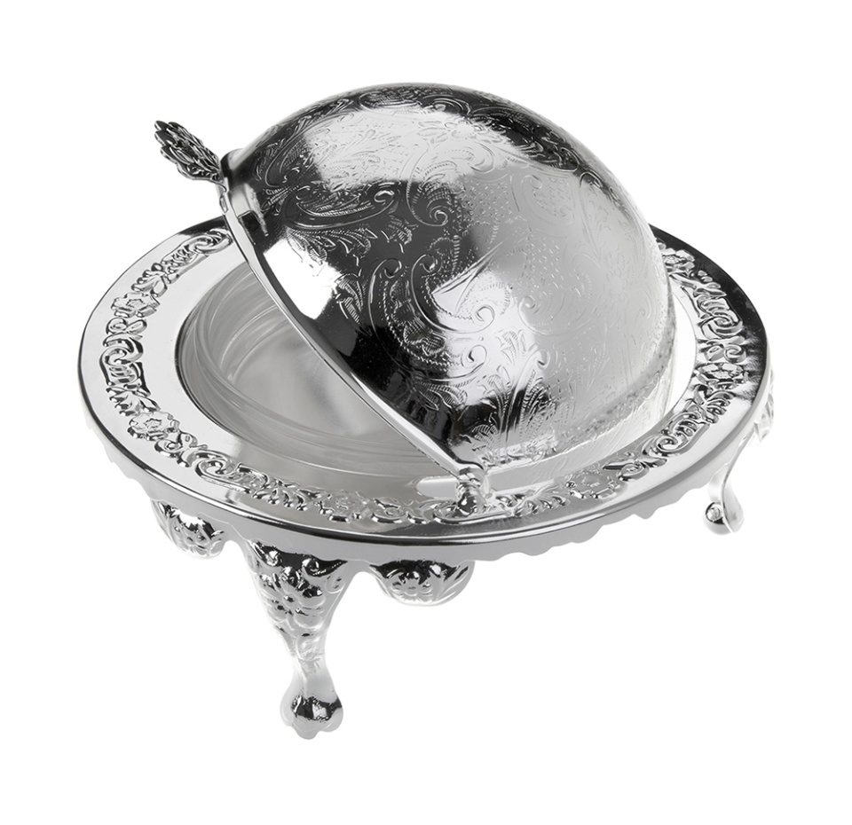 

Икорница с крышкой Queen Anne на ножках сталь посеребрение 14 х 11.5 см