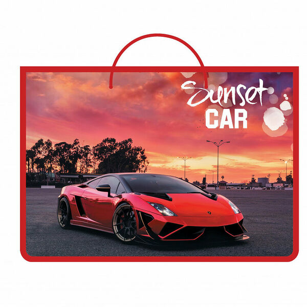 Папка для тетрадей А4 пластик,ручки-шнурок, ПМ-А4-35, SUNSET CAR