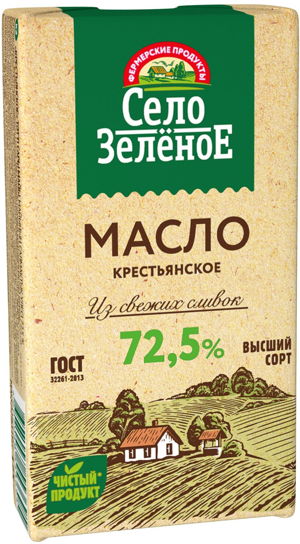 

Масло сладко-сливочное Село Зеленое Крестьянское 72.5%