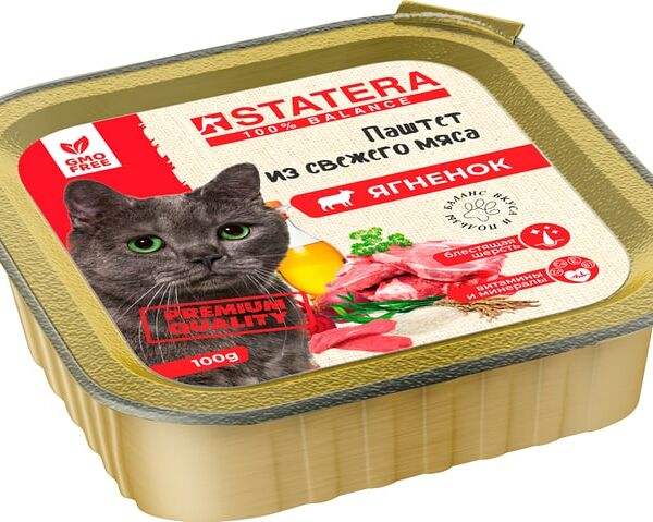 Влажный корм для кошек и котов Statera Мясной паштет с ягненком 16шт*100г
