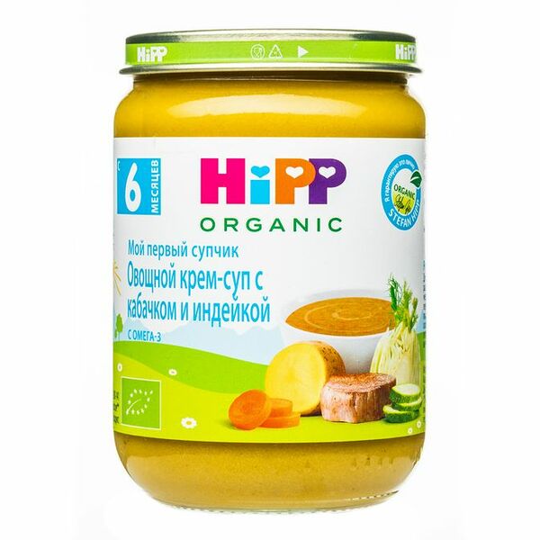 Крем-суп овощной HiPP Organic с кабачком и индейкой, с 6 месяцев