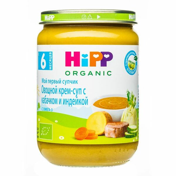 Крем-суп овощной HiPP Organic с кабачком и индейкой, с 6 месяцев