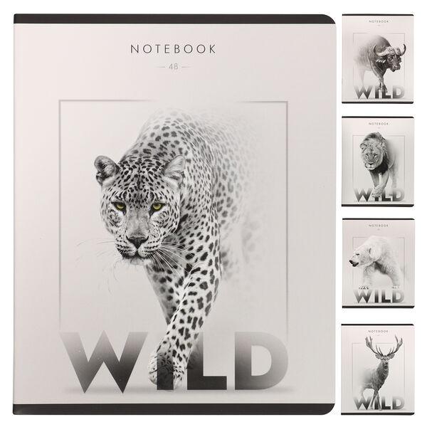 Тетрадь общая ПЗБМ Дикий зверь, А5, 48 листов, в клетку, на скрепке,1шт, Арт. 24956, в ассортименте