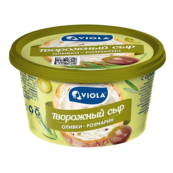 Сыр творожный c оливками и розмарином 68%, Viola, 150 г, Россия, БЗМЖ