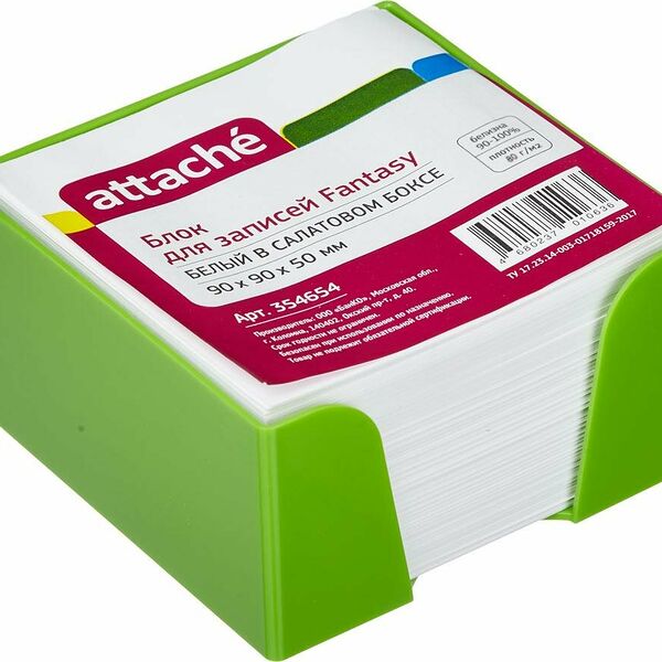 Блок для записей в подставке ATTACHE Fantasy 9х9х5 салат белый блок 80г/92