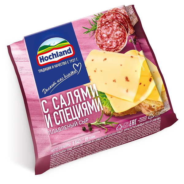 Сыр плавленный ломтевой Хохладн с салями и специями жир. 45% 150 г