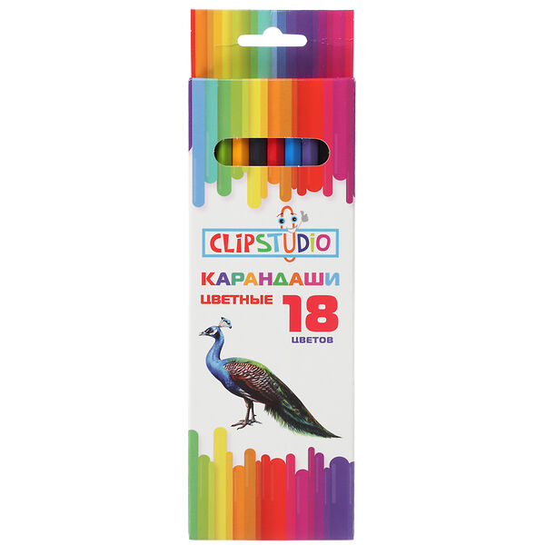 Clipstudio карандаши 18 цветов шестигранные заточ., пластик, улучшенное письмо, в карт.коробке