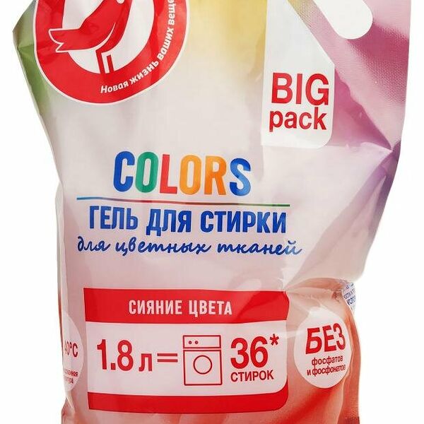 Гель для стирки АШАН Красная птица для цветного белья, 1.8 л