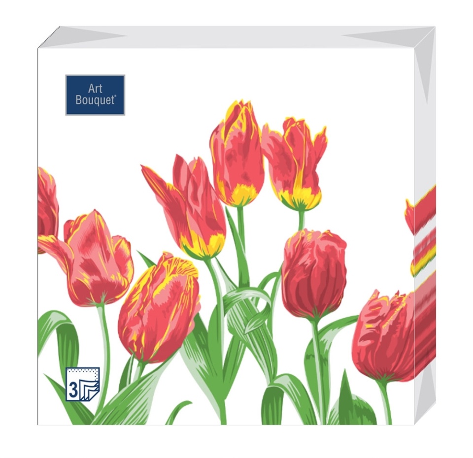 

Салфетки бумажные Art Bouquet 3сл, Тюльпаны красная леди, 33х33см, 20шт., Россия